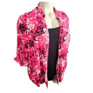 Womens Floral Print Open Front Blazer Pink Floral Attached Black Tank 3X JJ4051